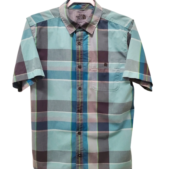 The North Face Other - The North Face Men's Button Down Short Sleeve Shirt Green Blue Plaid Medium